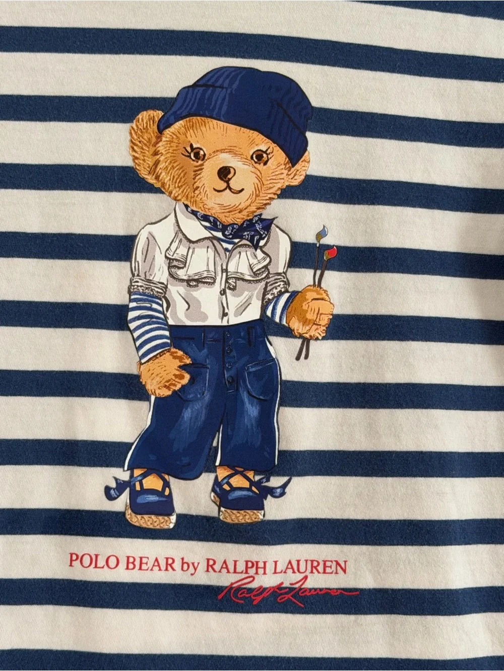 Ralph Lauren Polo Bear Striped Cotton Tee Kids Painting Artist Sailor Coastal 6
